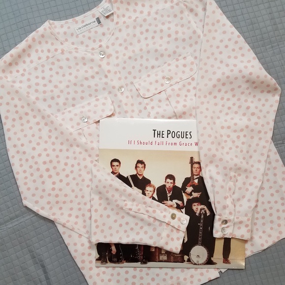 Vintage Liz Claiborne Collection pink white button up Polka Dot Top blouse 6P - Picture 7 of 8